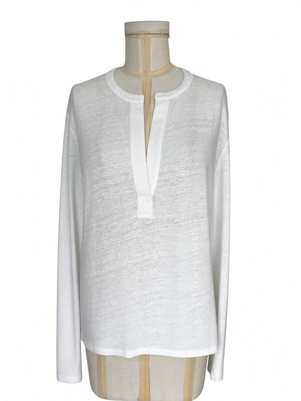Vineyard Vines Women's White Linen Long-Sleeve Split-Neck Knit Top Size Medium